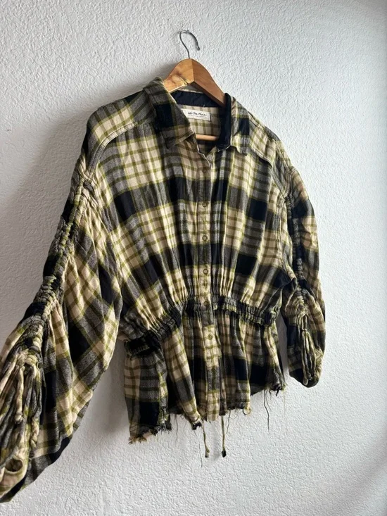 We The Free Yellow and Black Plaid Pacific Drawn Top Medium - Picture 5 of 9
